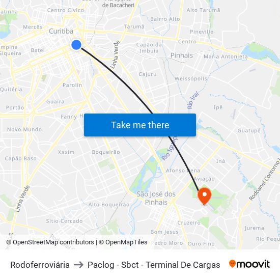 Rodoferroviária to Paclog - Sbct - Terminal De Cargas map