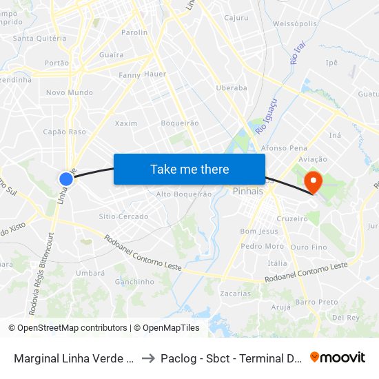 Marginal Linha Verde - Avipec to Paclog - Sbct - Terminal De Cargas map