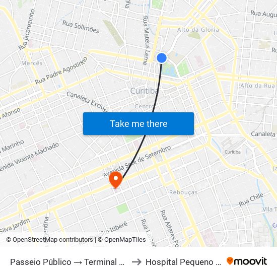 Passeio Público → Terminal Capão Raso to Hospital Pequeno Príncipe map