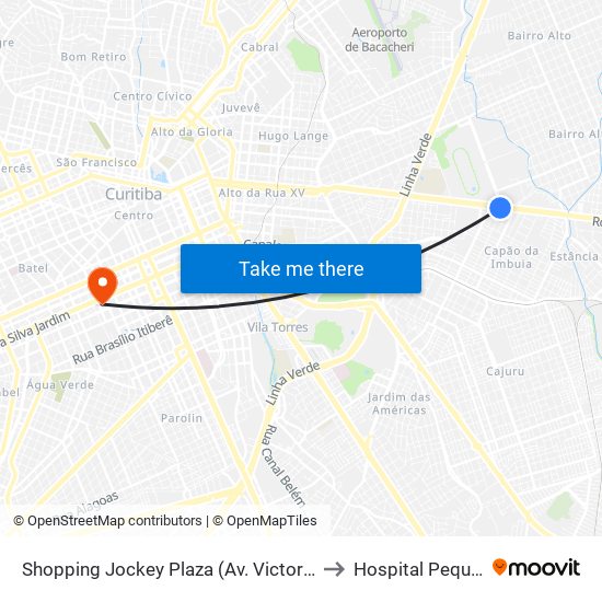 Shopping Jockey Plaza (Av. Victor Ferreira Do Amaral, 2694) to Hospital Pequeno Príncipe map