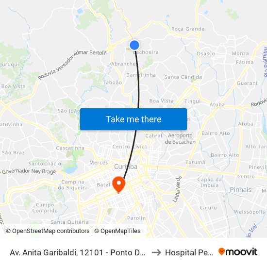 Av. Anita Garibaldi, 12101 - Ponto De Integração Temporal (Desembarque) to Hospital Pequeno Príncipe map