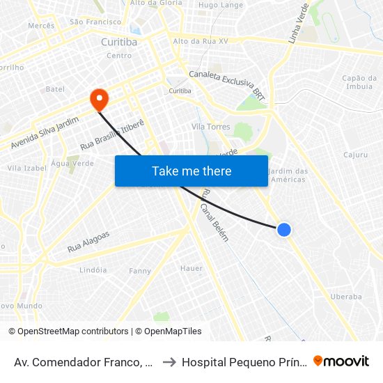 Av. Comendador Franco, 4485 to Hospital Pequeno Príncipe map