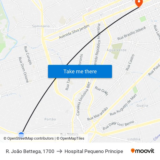 R. João Bettega, 1700 to Hospital Pequeno Príncipe map