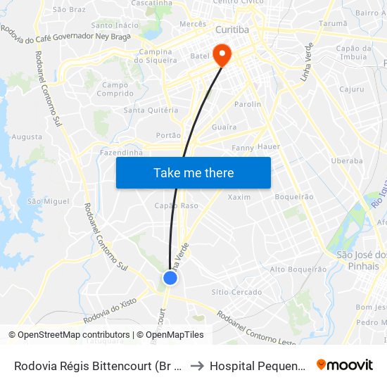 Rodovia Régis Bittencourt (Br 116) - Servopa to Hospital Pequeno Príncipe map