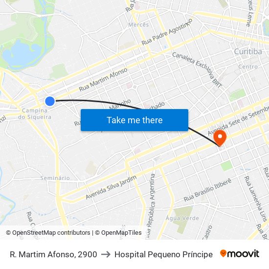 R. Martim Afonso, 2900 to Hospital Pequeno Príncipe map