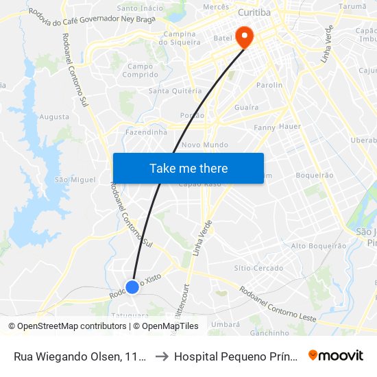 Rua Wiegando Olsen, 11995 to Hospital Pequeno Príncipe map