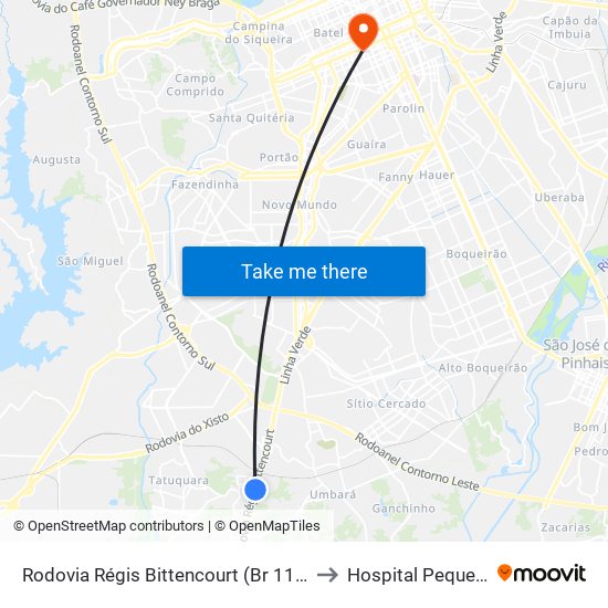 Rodovia Régis Bittencourt (Br 116) - Viaduto Pompéia to Hospital Pequeno Príncipe map