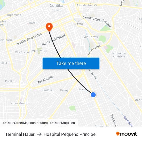 Terminal Hauer to Hospital Pequeno Príncipe map