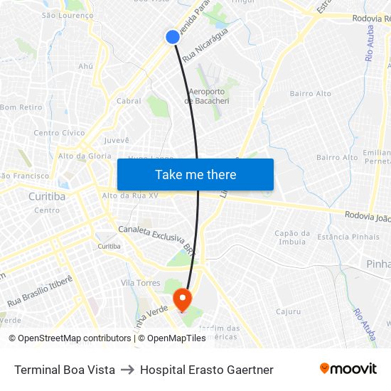 Terminal Boa Vista to Hospital Erasto Gaertner map