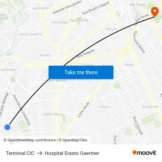 Terminal CIC to Hospital Erasto Gaertner map