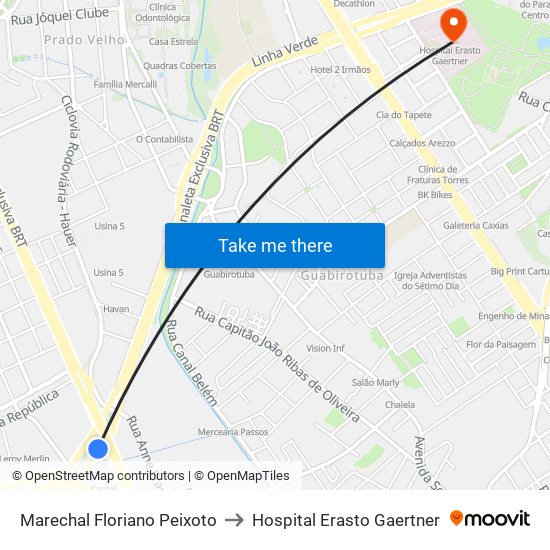 Marechal Floriano Peixoto to Hospital Erasto Gaertner map