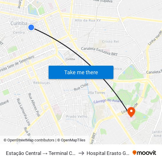 Estação Central → Terminal Capão Raso to Hospital Erasto Gaertner map