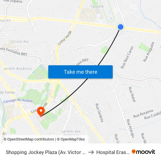 Shopping Jockey Plaza (Av. Victor Ferreira Do Amaral, 2300) to Hospital Erasto Gaertner map