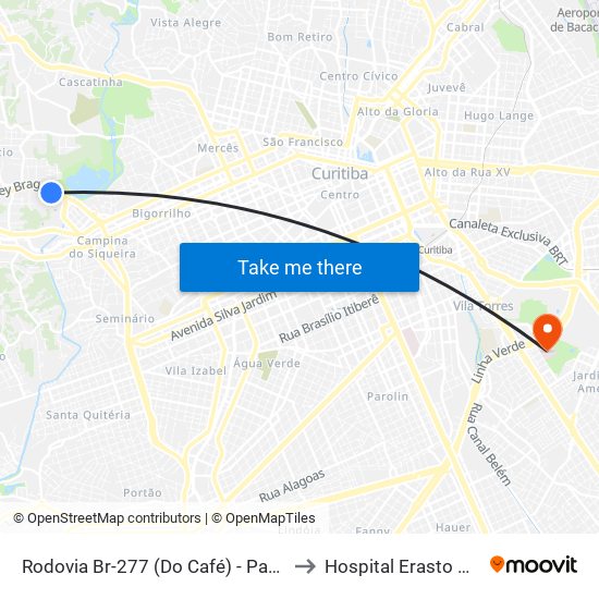 Rodovia Br-277 (Do Café) - Parque Barigui to Hospital Erasto Gaertner map