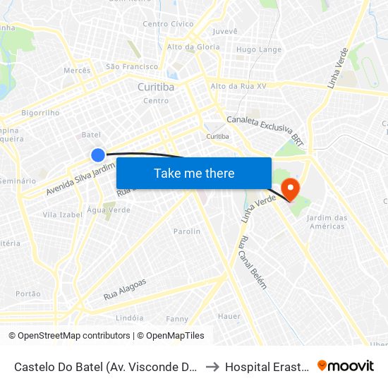 Castelo Do Batel (Av. Visconde De Guarapuava, 4610) to Hospital Erasto Gaertner map