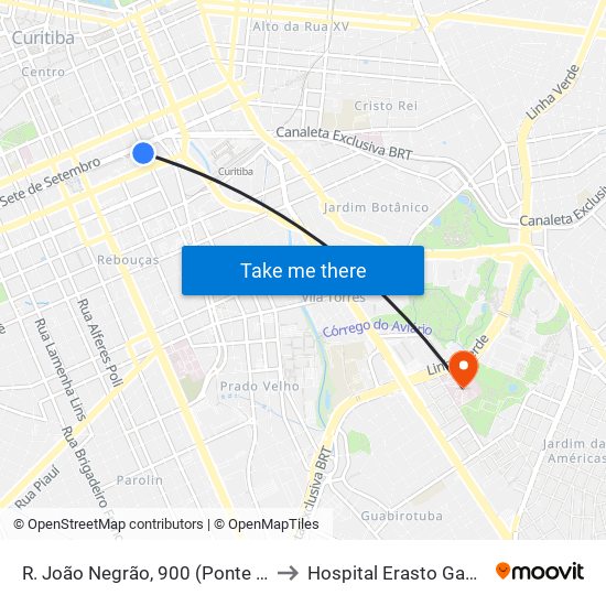 R. João Negrão, 900 (Ponte Preta) to Hospital Erasto Gaertner map