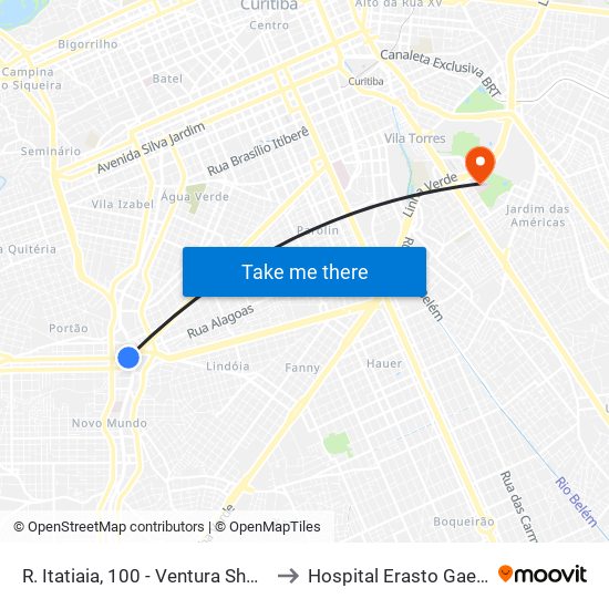 R. Itatiaia, 100 - Ventura Shopping to Hospital Erasto Gaertner map