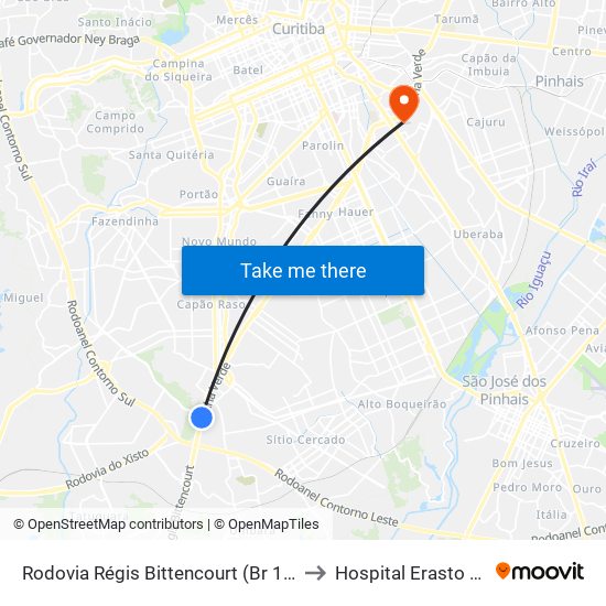 Rodovia Régis Bittencourt (Br 116) - Servopa to Hospital Erasto Gaertner map