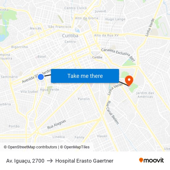 Av. Iguaçu, 2700 to Hospital Erasto Gaertner map