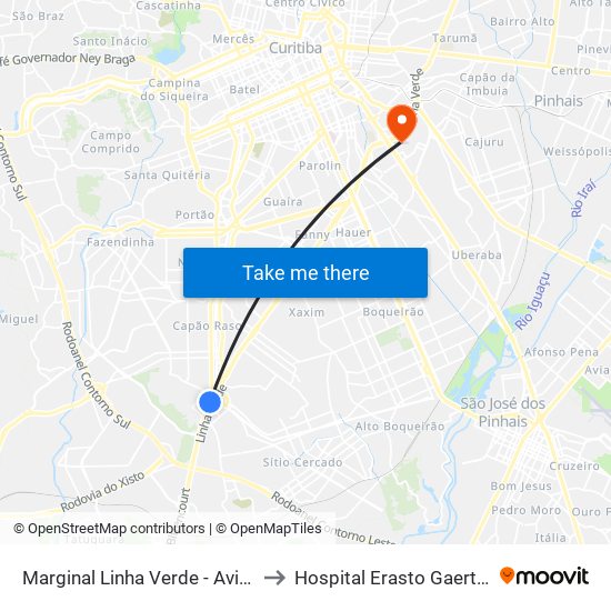Marginal Linha Verde - Avipec to Hospital Erasto Gaertner map