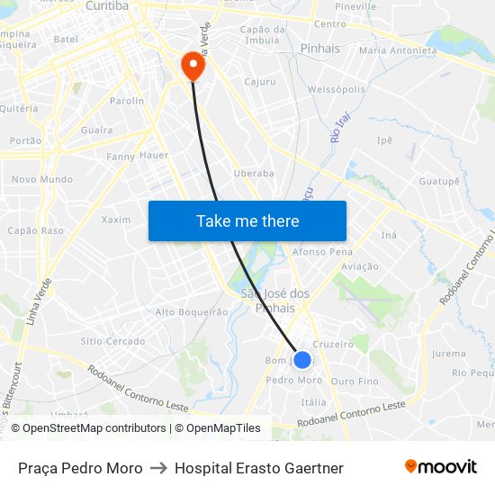 Praça Pedro Moro to Hospital Erasto Gaertner map