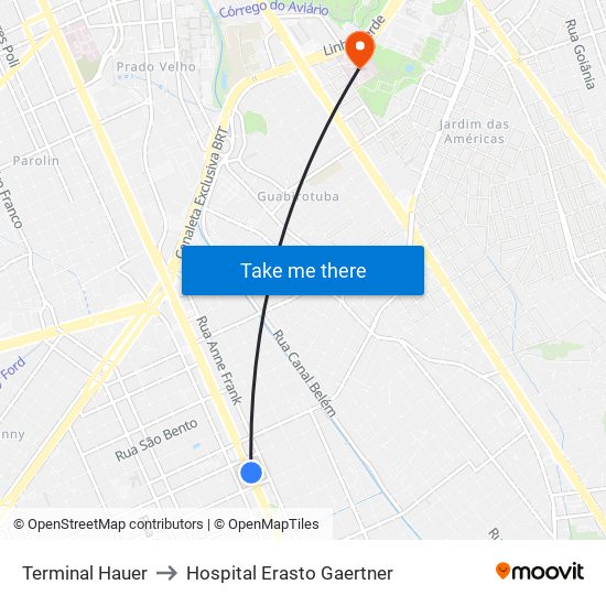 Terminal Hauer to Hospital Erasto Gaertner map