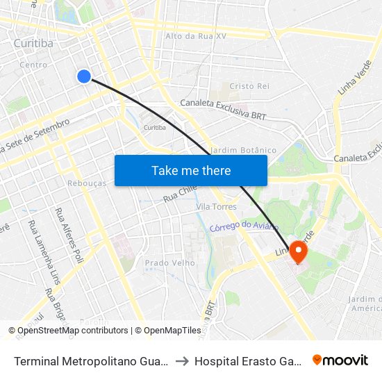 Terminal Metropolitano Guadalupe to Hospital Erasto Gaertner map