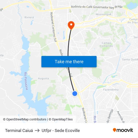 Terminal Caiuá to Utfpr - Sede Ecoville map