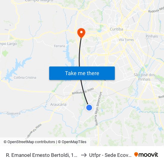 R. Emanoel Ernesto Bertoldi, 1450 to Utfpr - Sede Ecoville map