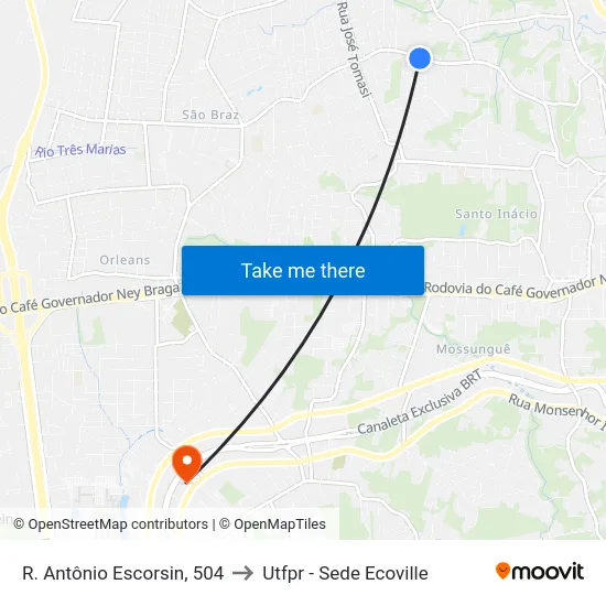 R. Antônio Escorsin, 504 to Utfpr - Sede Ecoville map