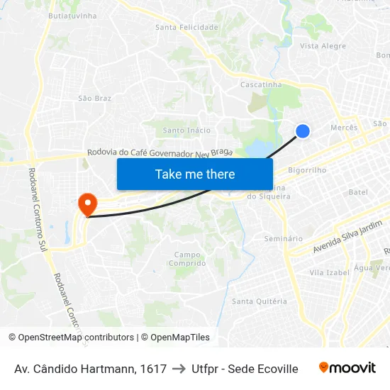 Av. Cândido Hartmann, 1617 to Utfpr - Sede Ecoville map