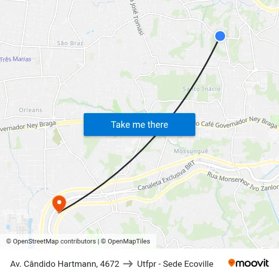 Av. Cândido Hartmann, 4672 to Utfpr - Sede Ecoville map