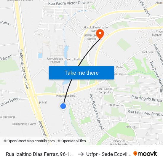 Rua Izaltino Dias Ferraz, 96-196 to Utfpr - Sede Ecoville map