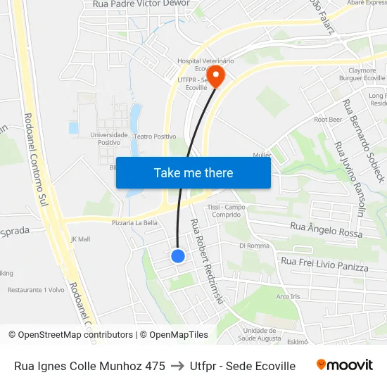 Rua Ignes Colle Munhoz 475 to Utfpr - Sede Ecoville map