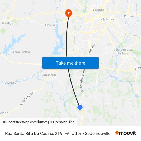 Rua Santa Rita De Cássia, 219 to Utfpr - Sede Ecoville map