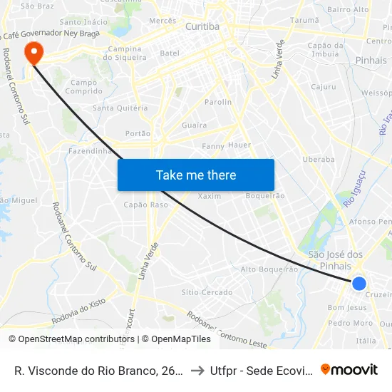 R. Visconde do Rio Branco, 2657 to Utfpr - Sede Ecoville map
