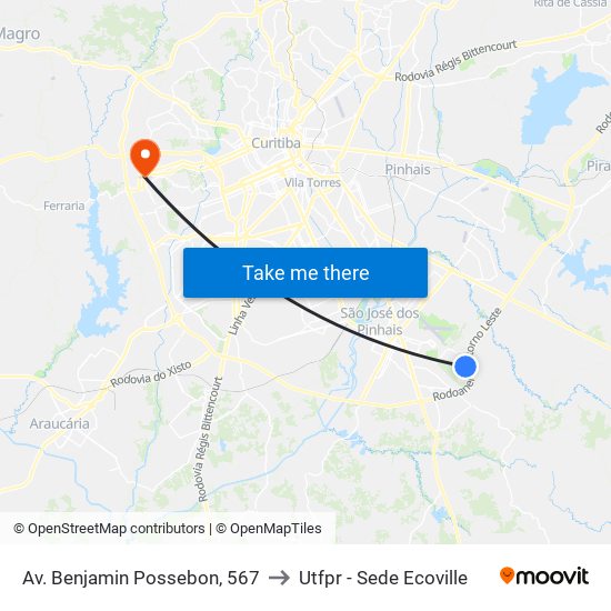 Av. Benjamin Possebon, 567 to Utfpr - Sede Ecoville map