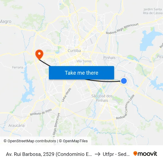 Av. Rui Barbosa, 2529 (Condomínio Empresarial Rui Barbosa) to Utfpr - Sede Ecoville map