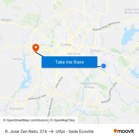 R. José Zen Neto, 374 to Utfpr - Sede Ecoville map