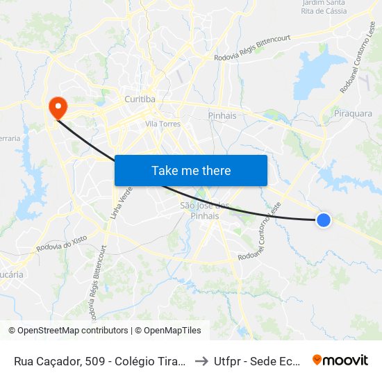 Rua Caçador, 509 - Colégio Tiradentes to Utfpr - Sede Ecoville map