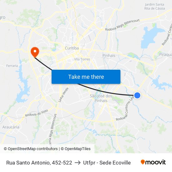 Rua Santo Antonio, 452-522 to Utfpr - Sede Ecoville map