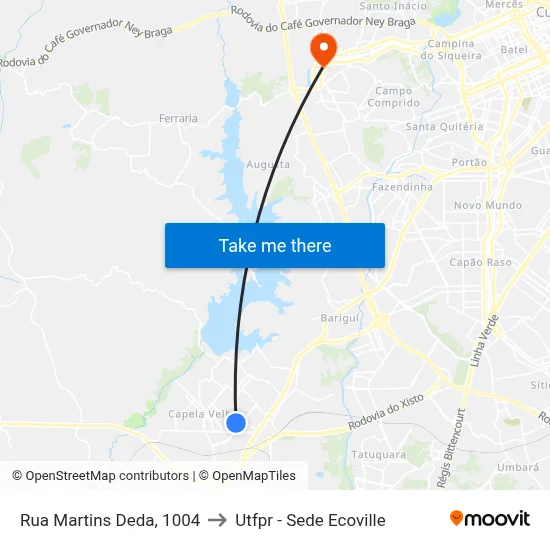 Rua Martins Deda, 1004 to Utfpr - Sede Ecoville map