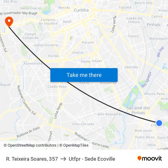 R. Teixeira Soares, 357 to Utfpr - Sede Ecoville map