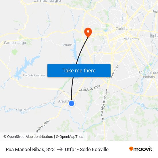 Rua Manoel Ribas, 823 to Utfpr - Sede Ecoville map