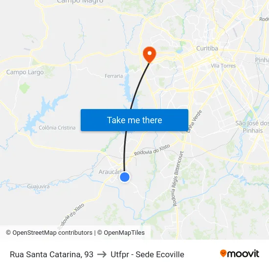 Rua Santa Catarina, 93 to Utfpr - Sede Ecoville map