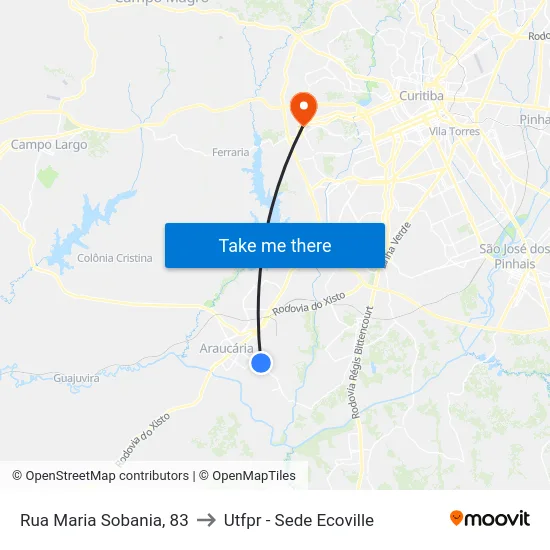 Rua Maria Sobania, 83 to Utfpr - Sede Ecoville map