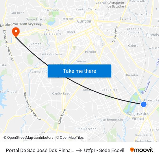 Portal De São José Dos Pinhais to Utfpr - Sede Ecoville map