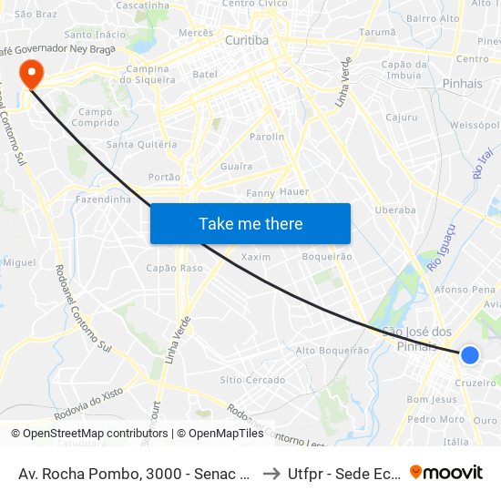 Av. Rocha Pombo, 3000 - Senac São José to Utfpr - Sede Ecoville map