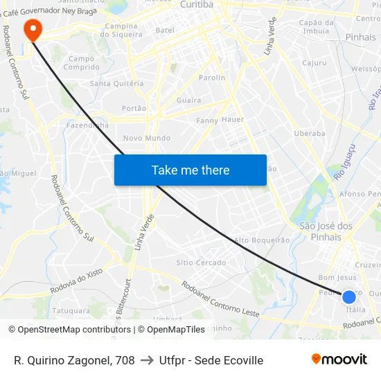 R. Quirino Zagonel, 708 to Utfpr - Sede Ecoville map