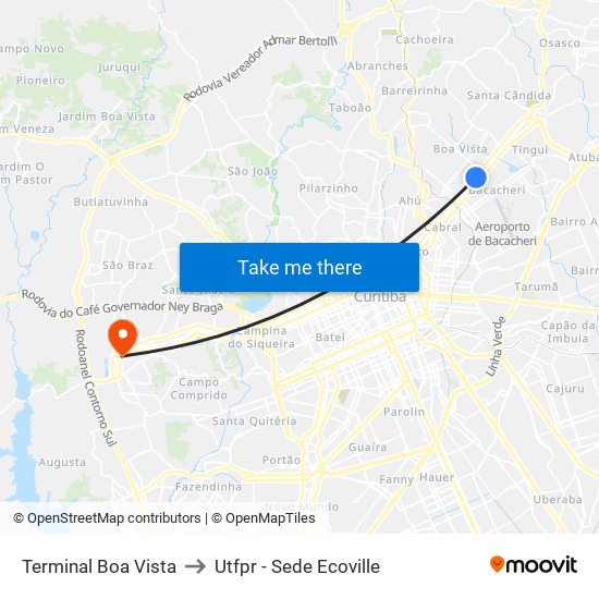 Terminal Boa Vista to Utfpr - Sede Ecoville map